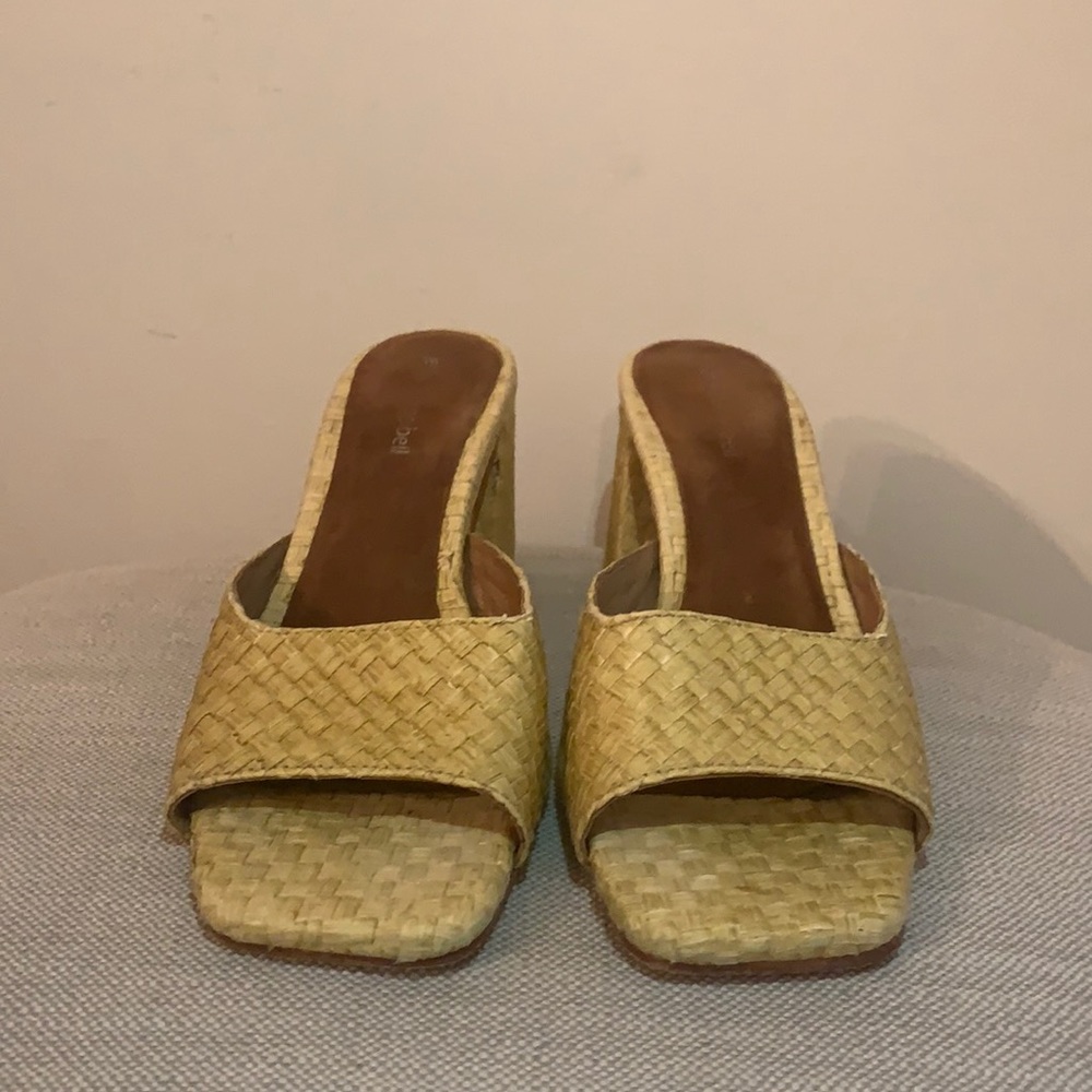 Raffia Square-toe Heeled Slides